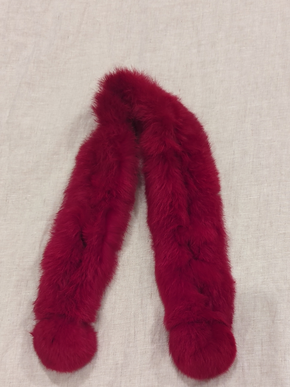 Red Rabbit Fur Scarf with Pom Trim - Women Accessories